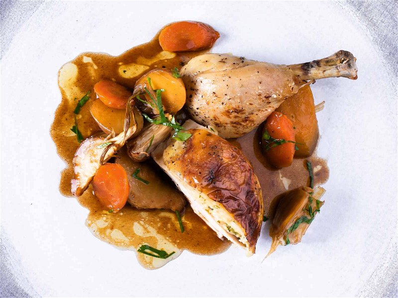 Stuffed Roast&nbsp;Chicken with Carrots and Parsnips