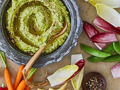 Avocado Hummus with Pickled Onion