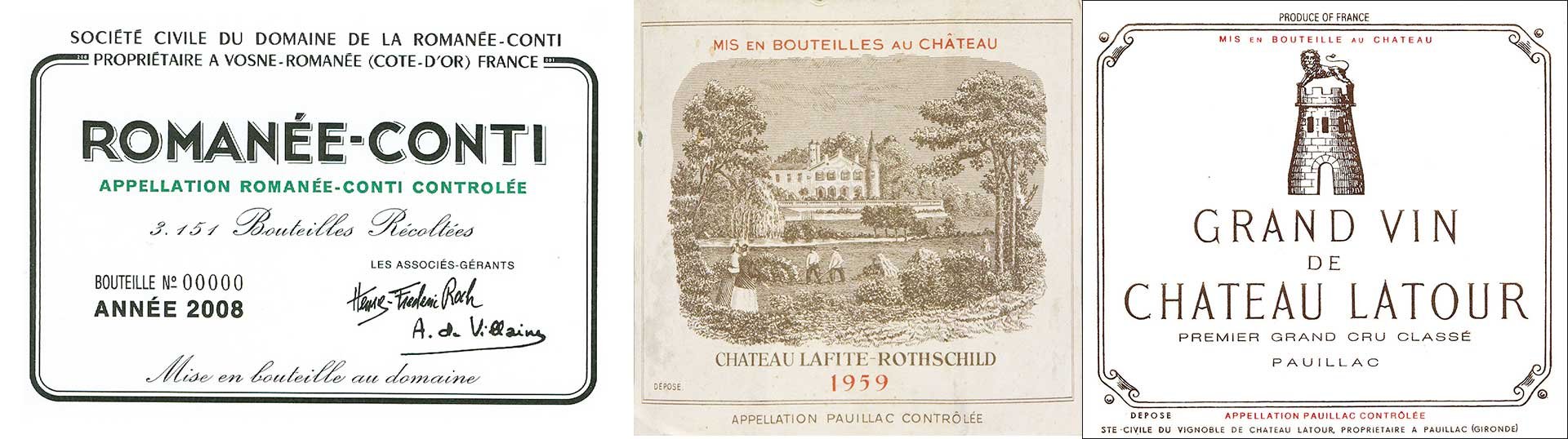 Die Top3: Romanée-Conti, Château Lafite-Rothschild, Château Latour.