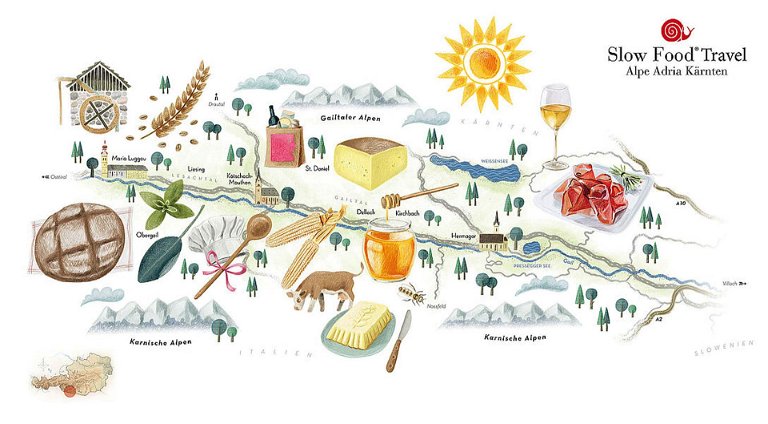 Slow Food Travel Karte der Alpe Adria Region Kärnten