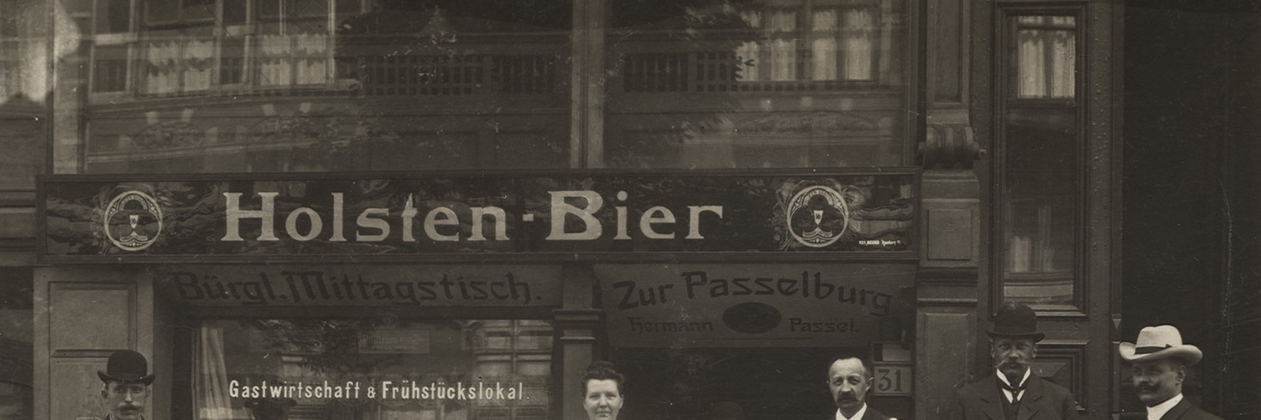Fotopostkarte um 1900: Gastwirtschaft und Frühstückslokal Passel am Rödingsmarkt in Hamburg