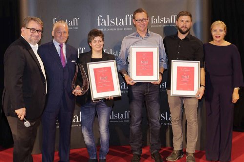 Die Grand Prix Sieger der Falstaff Rotweinprämierung: Jacqueline Klein, Rotweingut Iby und Claus Preisinger