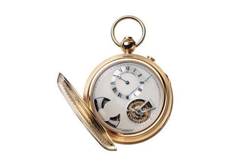 TaschenuhrErlaubt ist eine Frackuhr mit Kette. »Classique Grande Complication«-Taschenuhr 1907BA/12 mit 18 Karat Gelbgold von Breguet.&nbsp;Preis auf Anfrage.