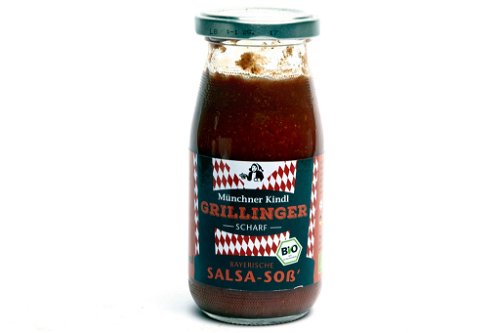  4. Platz: Münchner Kindl Grillinger scharf – Bayerische Salsa-Soß’Flasche ca. € 4,39/250ml (Literpreis: € 17,56)U. a. Online-Shops, z. B. www.sunpepper.de, www.muenchner-kindl-senf.comLeuchtend rot, erinnert optisch eher an Tomatenmark oder Chutney. Stark koriander- und ingwer-geprägt, schmeckt wie eine hochwertige Tomatensauce. Im Abgang scharf.