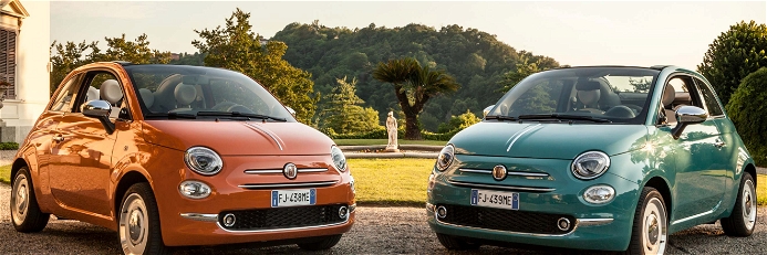 Der Fiat 500 Anniversario ist in den Karosseriefarben Riviera Grün und Sicilia Orange erhältlich. 