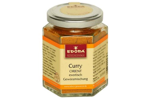 5. Platz, 88* Punkte: Edora Curry Orient exotisch€ 3,79 für 75 g (€ 5,05/100 g) MerkurRötlicher Farbton. Riecht sehr süßlich nach Zimt und Nelken. Am Gaumen bitter-süß, leicht scharf, langer Nachhall, insgesamt intensiver Ge­schmack, aber stimmig abgeschmeckt.&nbsp;