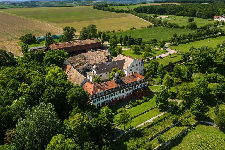 Blick auf Schloss Westerhaus, wo majestätischer Früh­burgunder gekeltert wird.