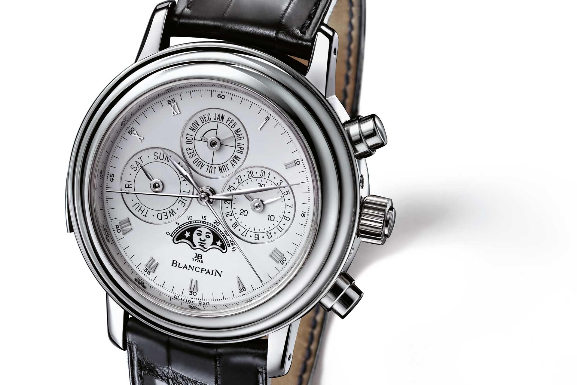 Blancpain 1735In dem 42 mm Platingehäuse der Grande Complication «1735» befinden sich 740 Bauteile. Die Uhr wurde ab 1990 nur 30 Mal gebaut und ist längst ausverkauft.