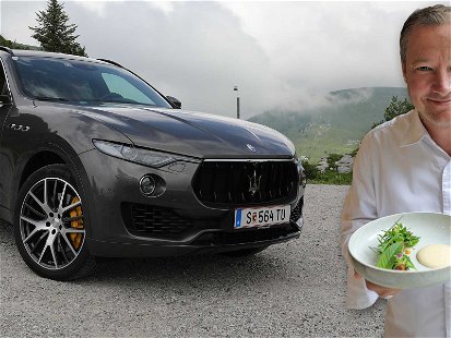 Andreas Döllerer präsentiert sein Gericht zum Maserati Levante.
