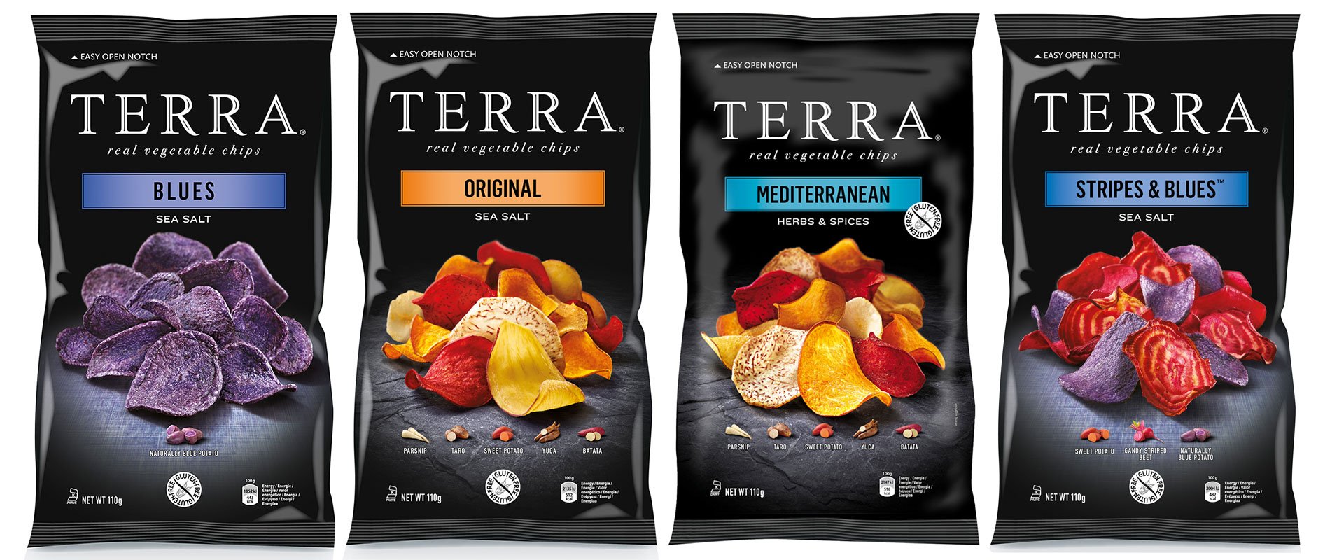 In Österreich sind TERRA Chips in vier Sorten erhältlich. 