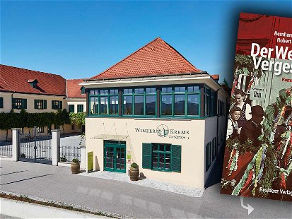 Das heutige Weingut Winzer Krems mit Buchcover.