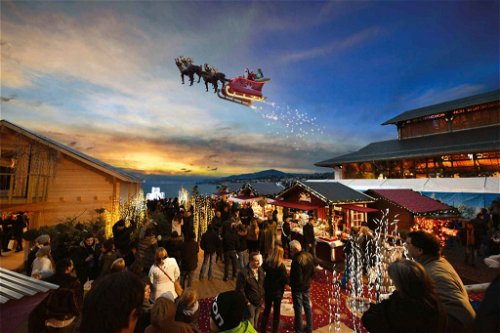 Montreux NoëlEntlang des Ufers des Genfer Sees stehen 160 dekorierte Häuschen, die verschiedene Köstlichkeiten und Geschenkartikel verkaufen.