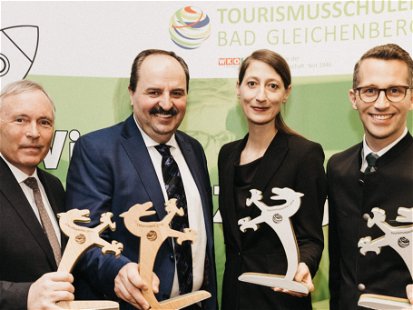 Die Preisträger: Christian Purrer (Energie Steiermark), Johann Lafer, Melanie Franke (Rogner Bad Blumau) und Philip Borckenstein-Quirini (Therme Loipersdorf).