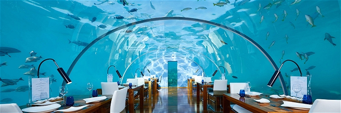 Conrad Maldives Rangali Island Muraka Ithaa Undersea Restaurant.