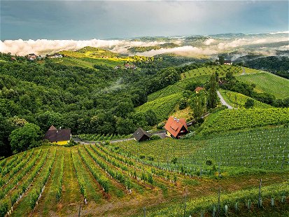 Weit reicht der Blick von Kitzeck über die Südsteirische Weinstraße bis nach Slowenien und im Osten bis ins steirische Vulkanland. Nirgendwo ist man dem Weinhimmel näher …
