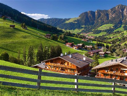 Alpen-Idylle mit saftigen Wiesen in Alpbach.