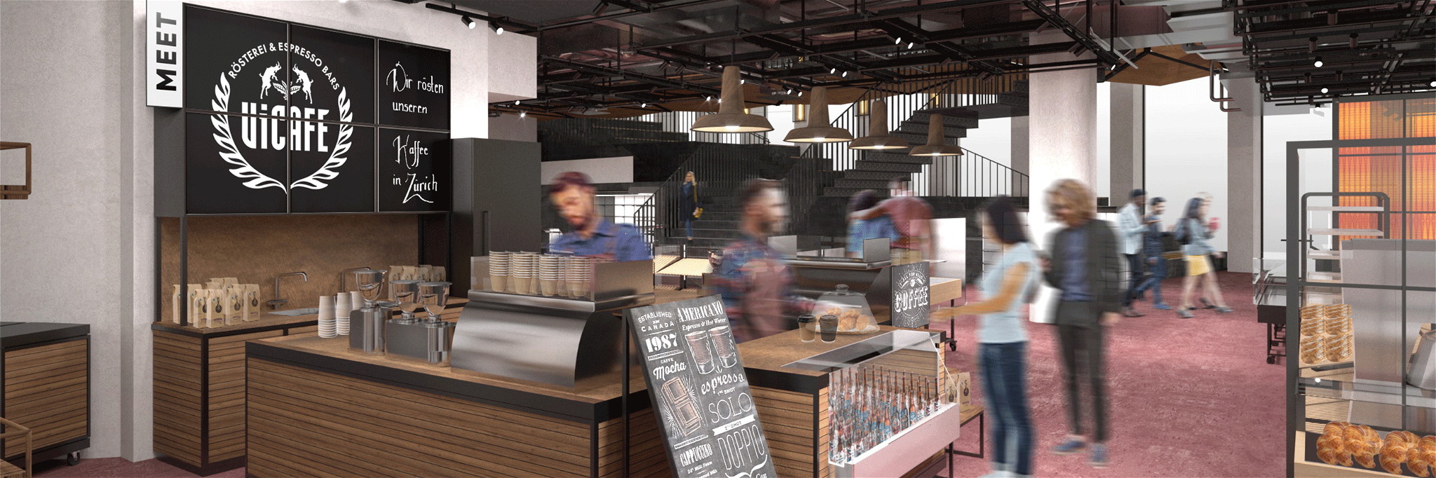 So wird das neue «ViCafé» im «Bridge»-Food Court aussehen.