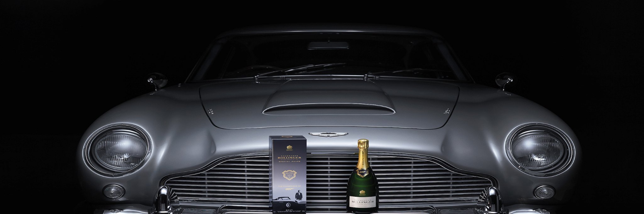 Three icons: Bollinger Champagne, Aston Martin and James Bond.