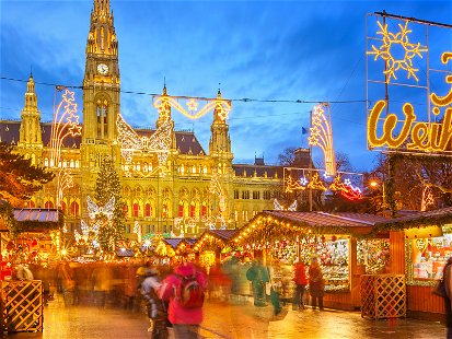 The Christmas market held in front of the town hall in Vienna.