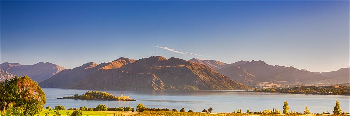 Vineyards in front of Lake Wanaka in New Zealand's Central Otago.
