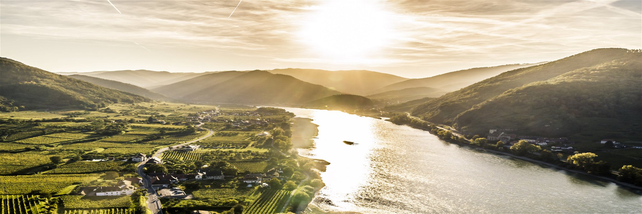 The Danube river and vineyards.