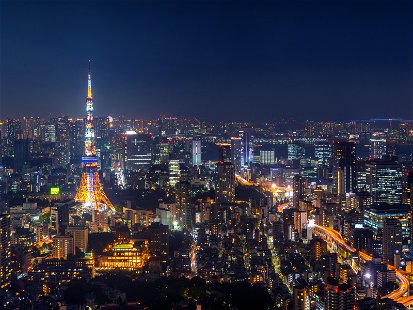 The Tokyo skyline at night.