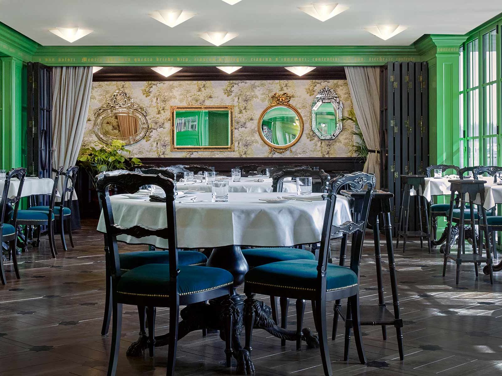 Splashes of green in the main dining room of the new Gucci Osteria&nbsp;in Seoul.