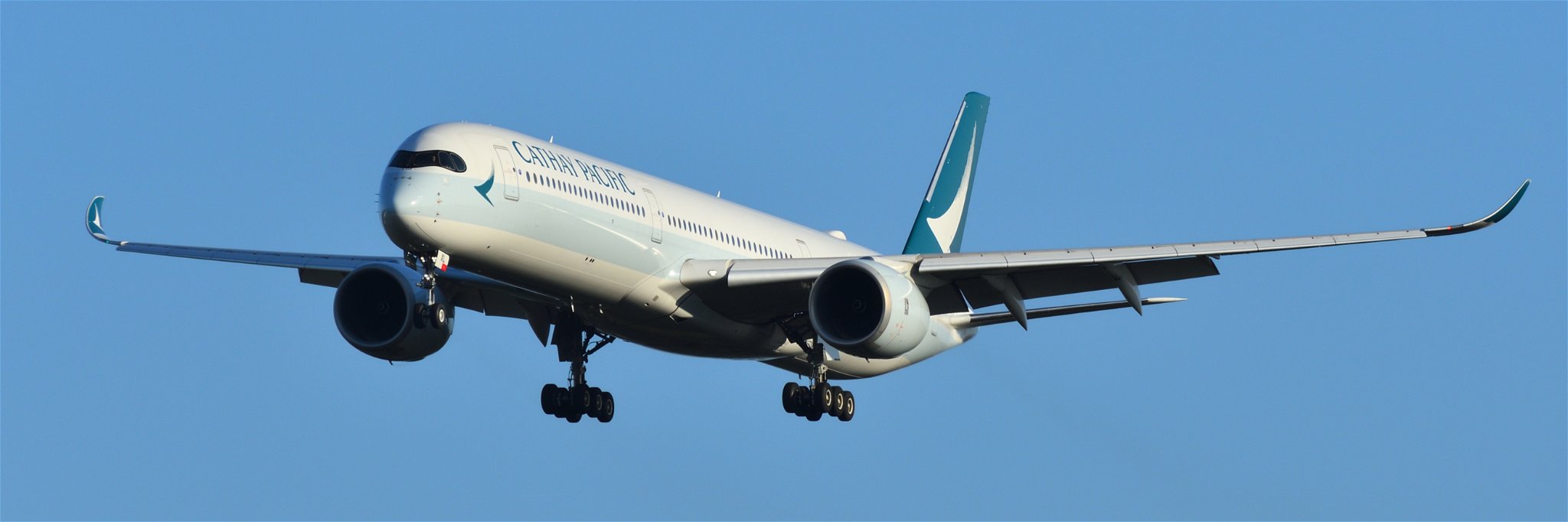 A Cathay Pacific flight prepares to land.