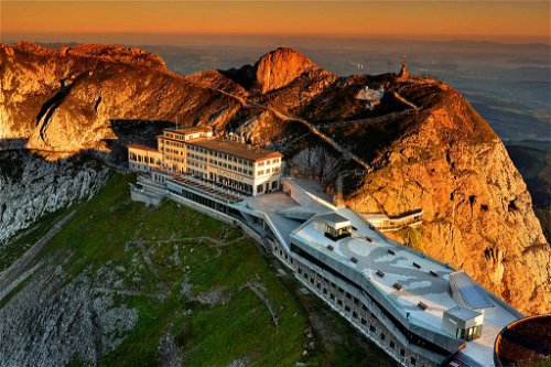 The cable car takes you up to Pilatus Kulm at 2,132 metres above sea level.