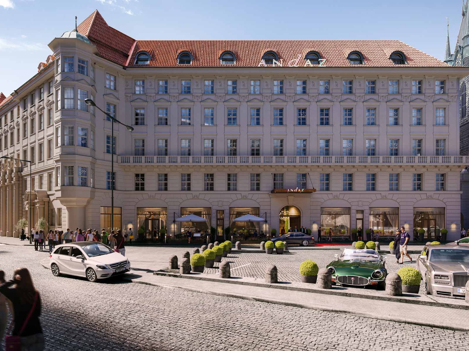 Das denkmalgeschützte Hotelgebäude befindet sich am Senovážné-Platz.