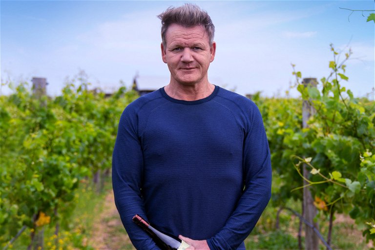 Gordon Ramsay in the vineyard with one of his wines on California's Monterey Coast.
