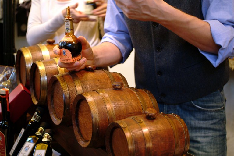 Balsamic vinegar from Modena and the barrels.