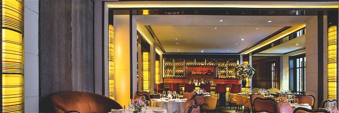 The plush dining room of Jean-Georges restaurant.