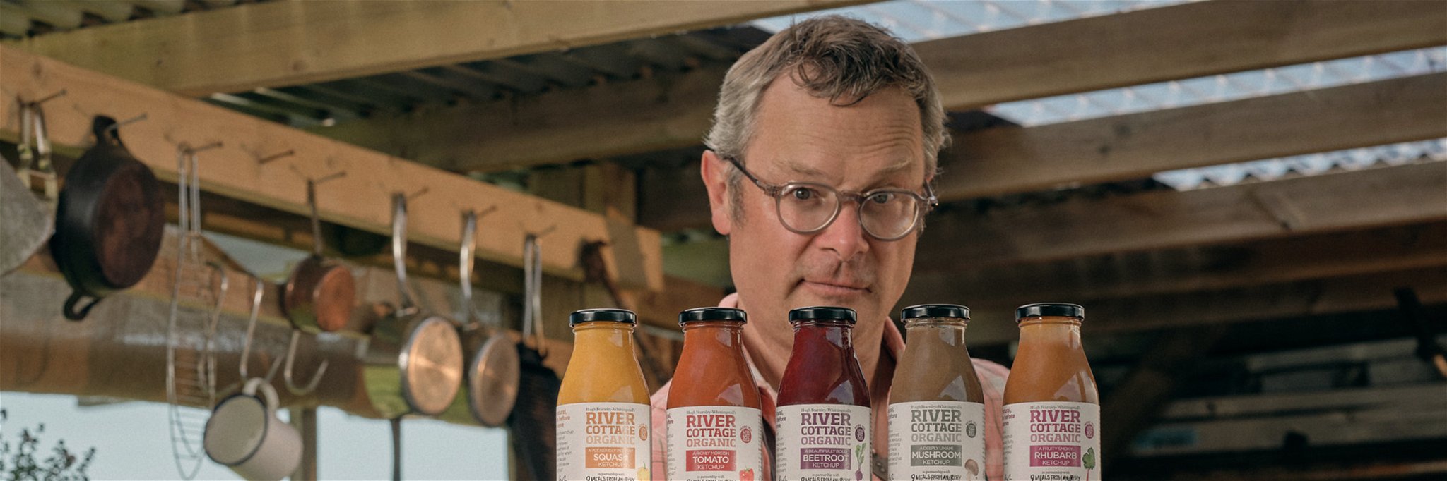 Hugh Fearnley-Whittingstall with his new range of organic ketchups.