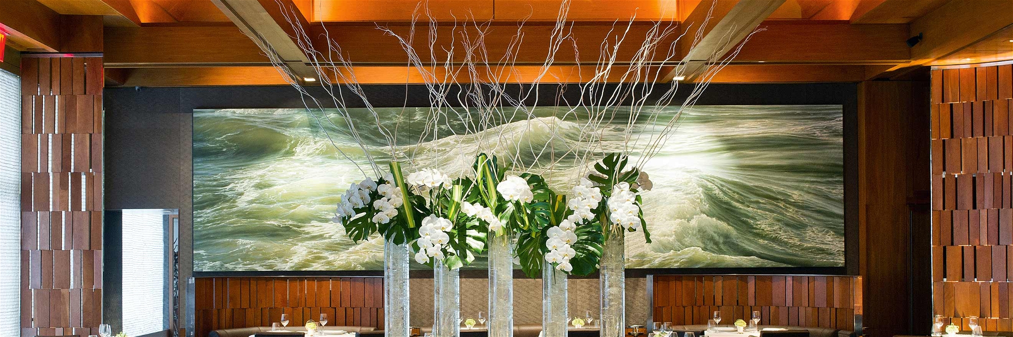 The waves of Brittany on the wall of the award-winning dining room of Le Bernardin.