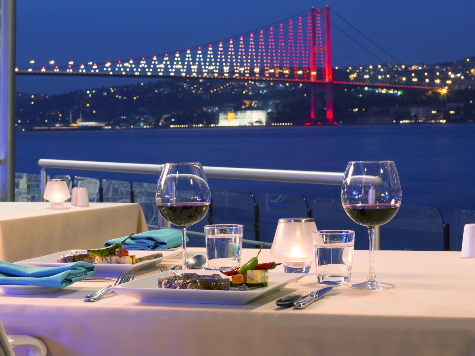 A restaurant table overlooking the&nbsp;Bosphorus in Istanbul.
