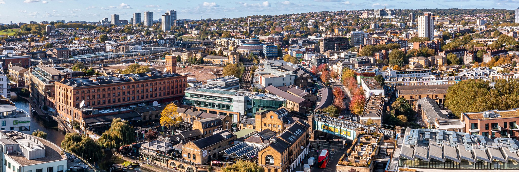 Aerial view of Camden Lock Market, London.