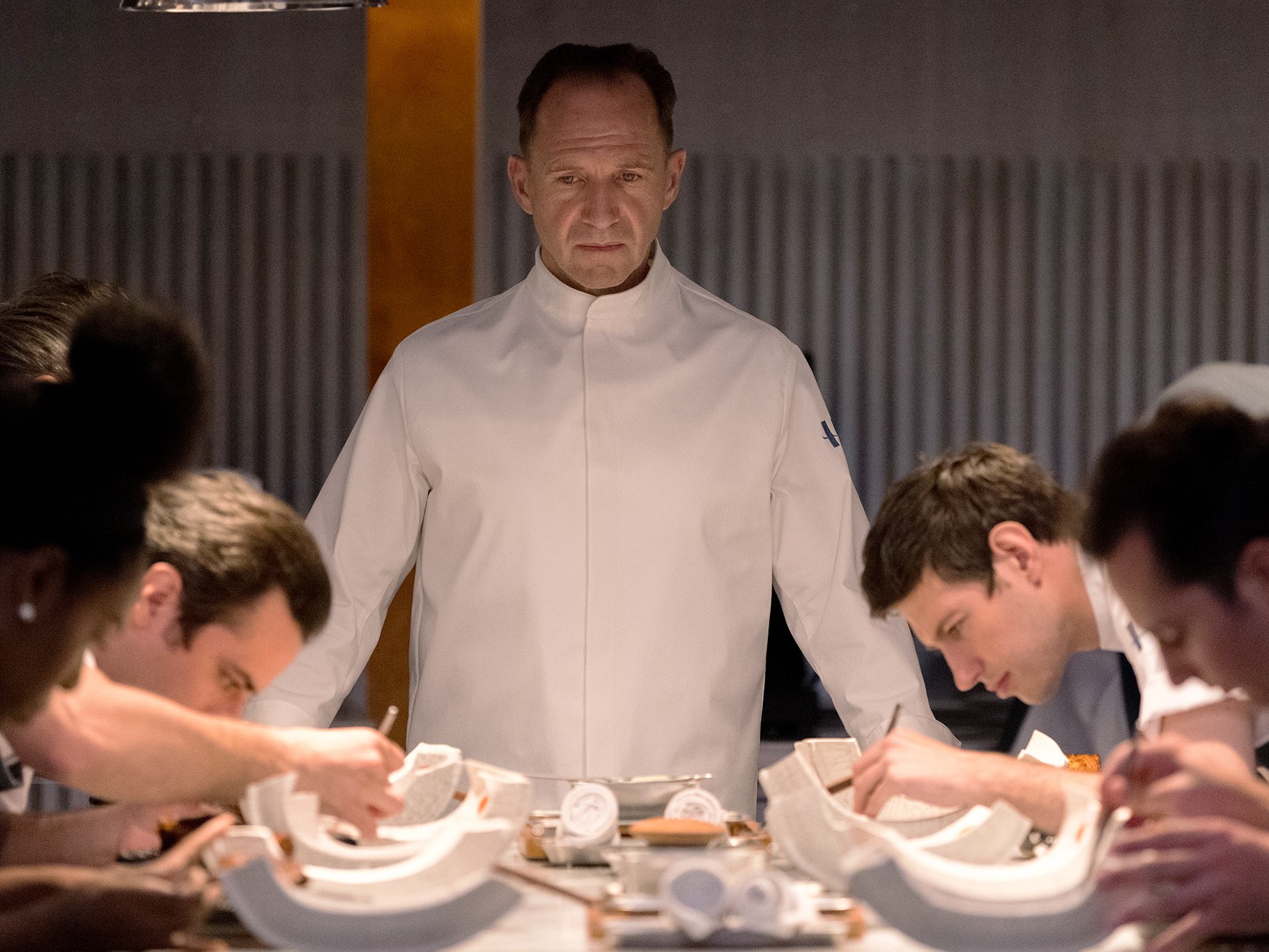 Ralph Fiennes frightens as Master Chef in The Menu.