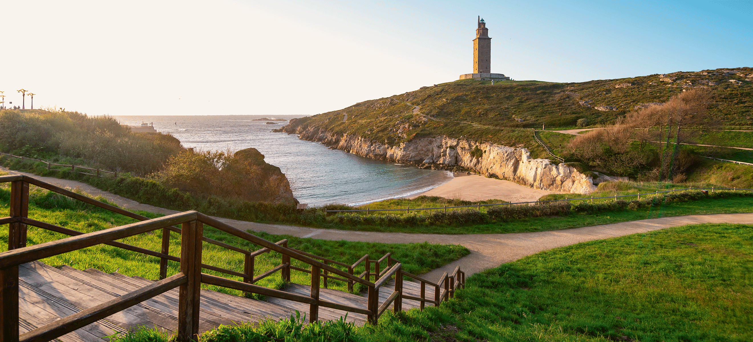 The ancient Roman Tower of&nbsp;Hercules&nbsp;lighthouse at the entrance to&nbsp;A Coruña.