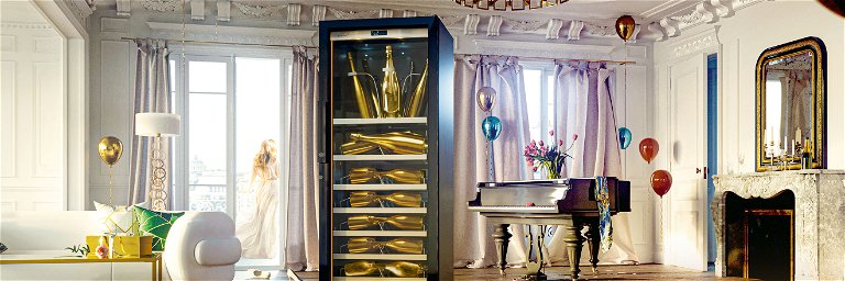 Eurocave "Divine": There is no better way to store sparkling wines. Several bottles can be kept ready to drink in a separate compartment.