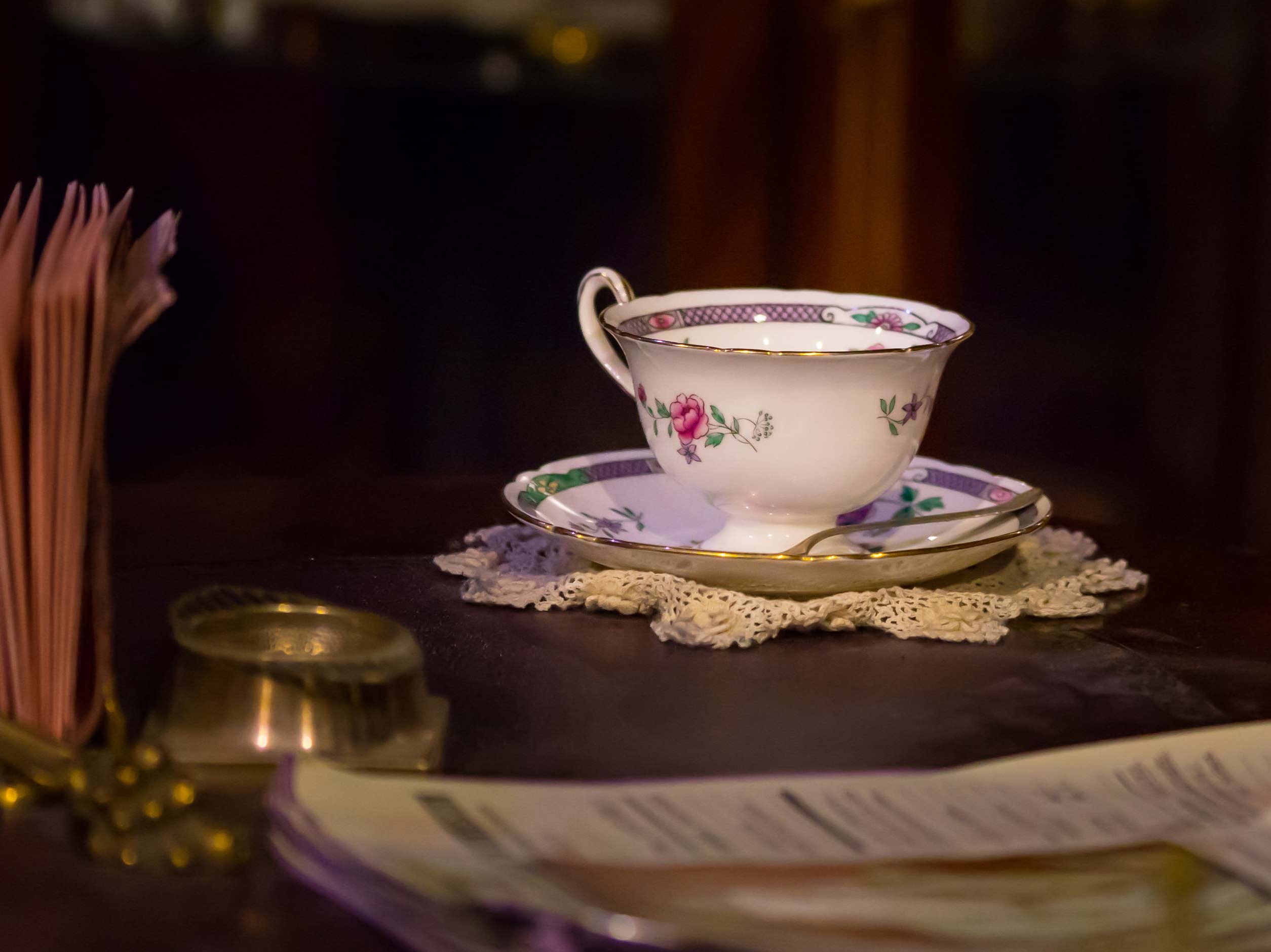 Tea and treats in a magical setting.