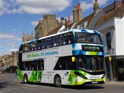 Stagecoach electric bus in Cambridge, England.