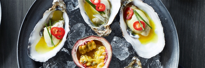 Oysters with Fresh Passion Fruit and Chilli