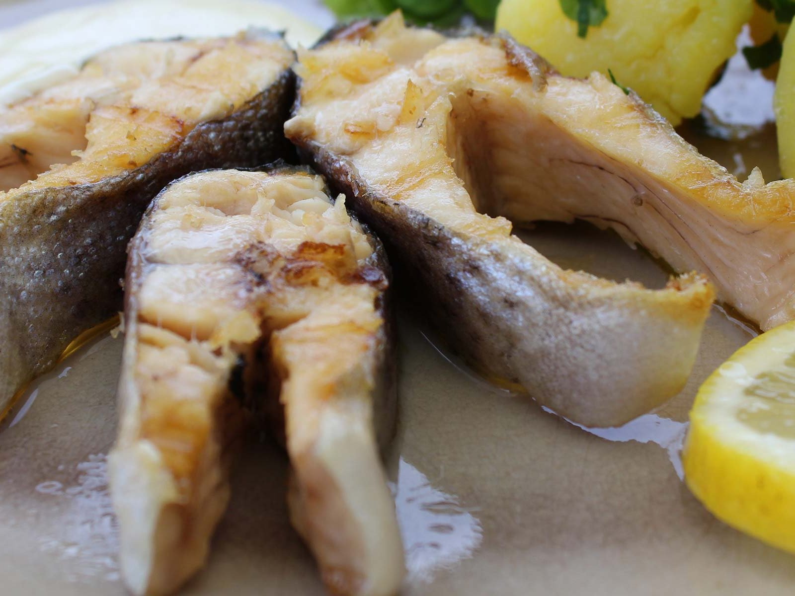 Trout Steaks with Parsley Potatoes and Lemon Sauce