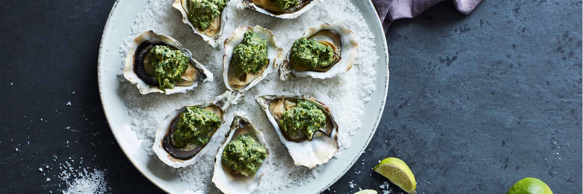 Baked Oysters with Lemongrass and Watercress
