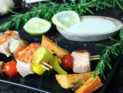 Salmon &amp; Vegetable Grilled Skewers
