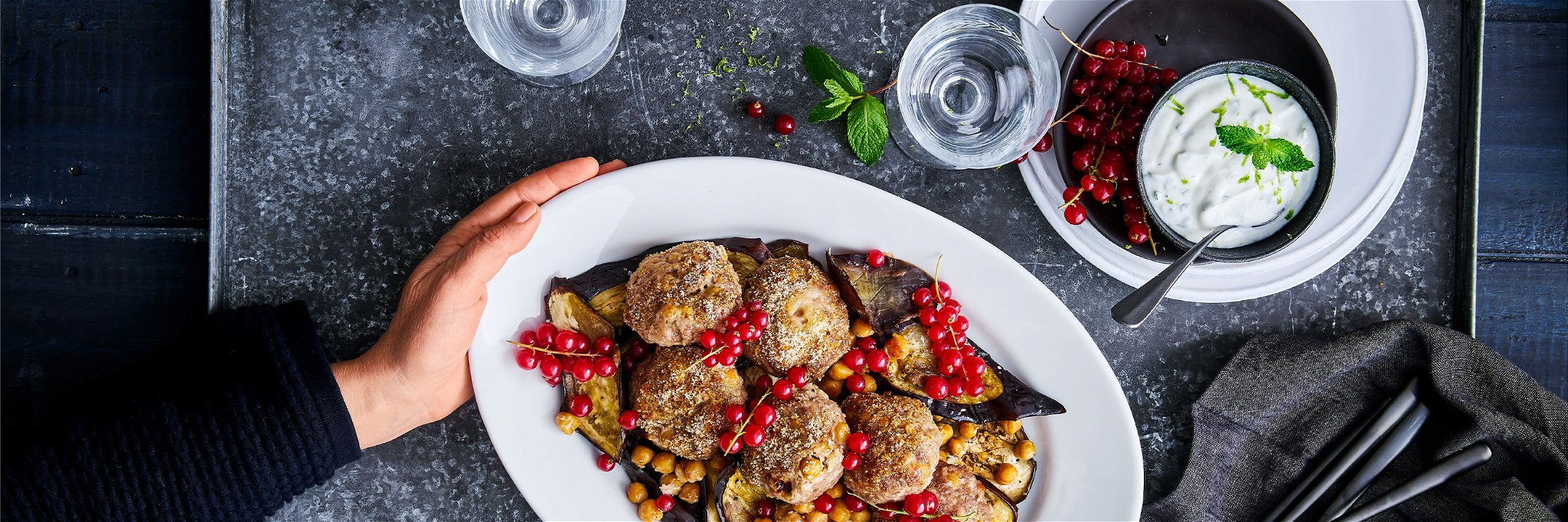 Meatballs with Aubergine and Lime Yoghurt