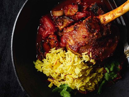 Persian Lamb Shanks with Aubergine and Saffron Rice