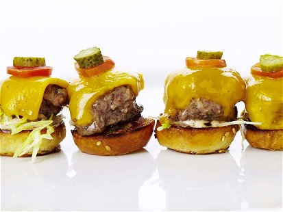 Mini Cheeseburgers with Remoulade Sauce.