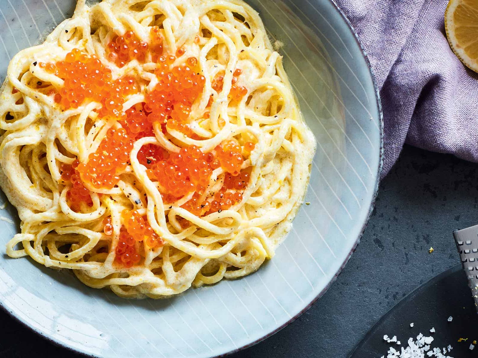 Tagliolini with Lemon Sauce and Salmon Caviar